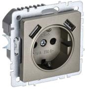 IEK Brite Base Шампань Розетка с/з+USB Розетка A+A, (USB type-A 5V, 2,1А)