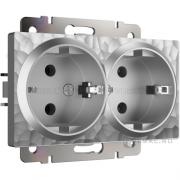 Розетка
Hammer,  с крышкой,  с заземлением,  двойная,  винтовые клеммы,   цвет - серебряный