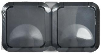 IEK Tors Графит Розетка 2-ая с/з с крышкой со шторками открытой установки IP55
