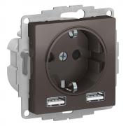 Atlas Design Мокко Розетка с/з+USB Розетка A+A, 5В/2,4А, 2х5В/1,2А