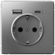 ArtGallery Сталь Розетка с/з USB A+С, (USB type-C 5V,  USB type-A 5V)