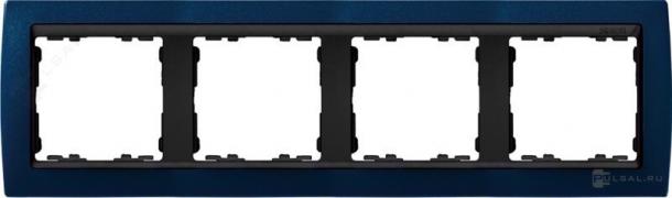 РамкаSimon 82, 4 поста, цвет - синий металлик, графит, металл