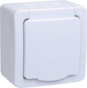 IEK Germes Plus Белый Розетка 1-ая с/з с крышкой со шторками открытой установки IP54