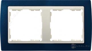 РамкаSimon 82, 2 поста, цвет - синий металлик, слоновая кость, металл