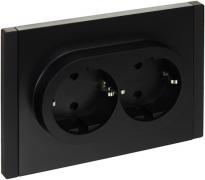 IEK Fortepiano Черный Розетка двойная с/з со шторками в сборе, винтовой зажим