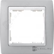 РамкаSimon 82, 1 пост, цвет - серый, белый, металл, пластмасса
