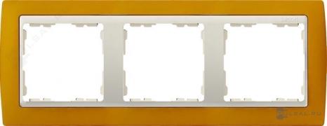 РамкаSimon 82, 3 поста, цвет - терракотовый, слоновая кость, металл, пластмасса
