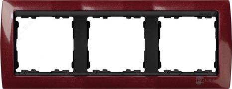РамкаSimon 82, 3 поста, цвет - гранатовый металлик, графит, металл