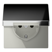 Jung LS 990 Хром Розетка с/з с крышкой без шторок , безвинтовые клеммы