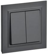 IEK Brite Base Графит Выключатель 2-клавишный в сборе
