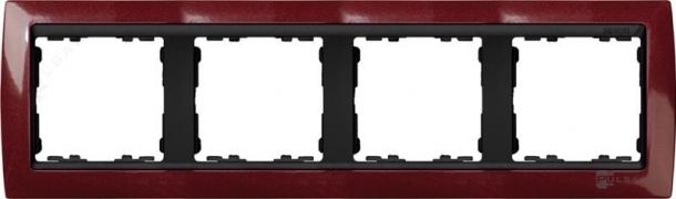 РамкаSimon 82, 4 поста, цвет - гранатовый металлик, графит, металл
