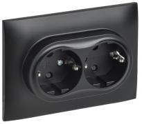 IEK Skandy Черный Розетка двойная с/з со шторками в сборе, винтовой зажим