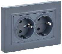 IEK Brite Маренго Розетка двойная с/з со шторками в сборе, винтовой зажим