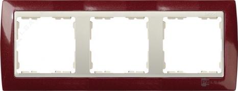 РамкаSimon 82, 3 поста, цвет - гранатовый металлик, слоновая кость, металл