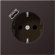 Jung LS 990 Алюминий темный Розетка с/з + USB тип A (USB type-A 5V)