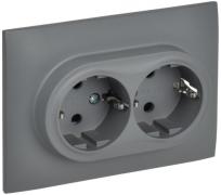 IEK Skandy Серый Розетка двойная с/з со шторками в сборе, винтовой зажим