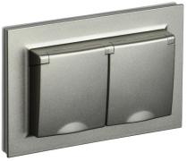 IEK Brite Шампань Розетка двойная с/з с крышкой со шторками в сборе IP44, винтовой зажим