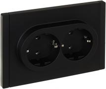 IEK Fortepiano Черный Розетка двойная с/з в сборе, винтовой зажим