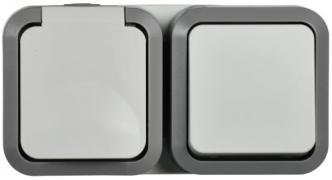 IEK Tors Белый Наружный Блок: Розетка с/з + выключатель 1-кл, IP 55