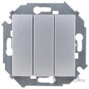 ВыключательSimon 15, трехклавишный, без подсветки, цвет - алюминий