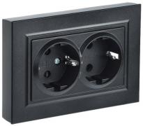 IEK Brite Черный Розетка двойная с/з в сборе, винтовой зажим