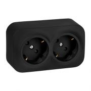 Legrand Quteo Матовый черный Наружный Блок: Розетка 2-ая с/з со шторками 45°, винтовые клеммы