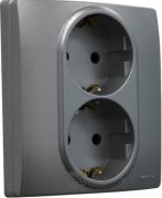 Legrand Etika Алюминий Розетка двойная с/з со шторками, безвинтовые клеммы