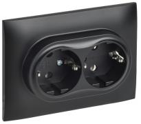 IEK Skandy Черный Розетка двойная с/з в сборе, винтовой зажим