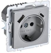 IEK Brite Base Алюминий Розетка с/з+USB A+С, с быстрой зарядкой, (USB type-C 5V, USB type-A 5V, 3,1 А)