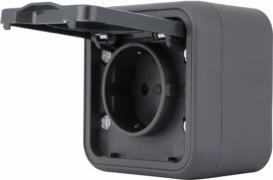 Donel W55 Антрацит Розетка с/з со шторками с крышкой для накладной установки, IP55