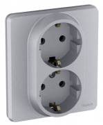 Legrand Inspiria Алюминий Розетка двойная с/з в сборе , винтовые клеммы