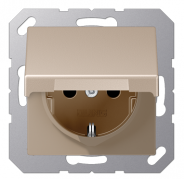 Jung ECO profi Шампань Розетка с/з с крышкой без шторок , безвинтовые клеммы