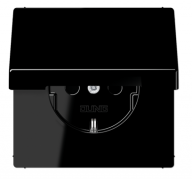 Jung LS 990 Черный Розетка с/з с крышкой без шторок , безвинтовые клеммы