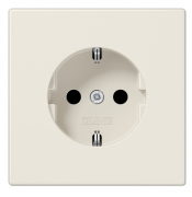 Jung LS 990 Слоновая кость Розетка с/з со шторками, безвинтовые клеммы