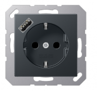 Jung A 500 Антрацит матовый Розетка с/з + USB тип A (USB type-A 5V)
