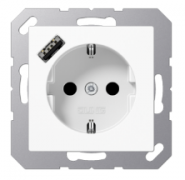 Jung A 500 Белый Розетка с/з + USB тип A (USB type-A 5V)