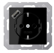 Jung A 500 Черный Розетка с/з + USB тип A (USB type-A 5V)