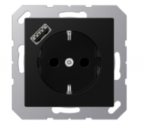 Jung A 500 Черный матовый Розетка с/з + USB тип A (USB type-A 5V)