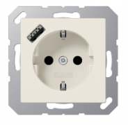 Jung A 500 Слоновая кость Розетка с/з + USB тип A (USB type-A 5V)