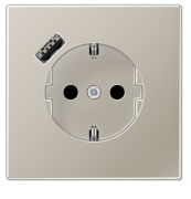 Jung LS 990 Нержавеющая сталь Розетка с/з + USB тип A (USB type-A 5V)