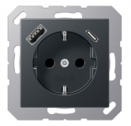 Jung A 500 Антрацит матовый Розетка с/з USB A+С, (USB type-C 5V, USB type-A 5V)