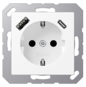 Jung A 500 Белый матовый Розетка с/з USB A+С, (USB type-C 5V, USB type-A 5V)