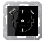 Jung A 500 Черный Розетка с/з USB A+С, (USB type-C 5V, USB type-A 5V)