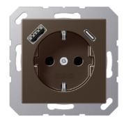 Jung A 500 Мокко Розетка с/з USB A+С, (USB type-C 5V, USB type-A 5V)