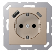 Jung A 500 Шампань Розетка с/з USB A+С, (USB type-C 5V, USB type-A 5V)