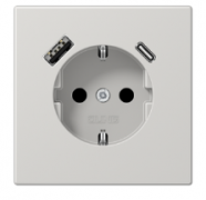 Jung LS 990 Светло-серый Розетка с/з USB A+С, (USB type-C 5V, USB type-A 5V)