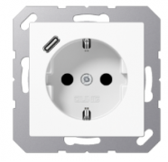 Jung A 500 Белый Розетка с/з + USB тип C (USB type-C 5V)