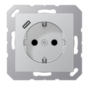 Jung A 500 Алюминий Розетка с/з + USB тип C (USB type-C 5V)