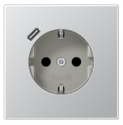 Jung LS 990 Алюминий Розетка с/з + USB тип C (USB type-C 5V)
