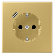 Jung LS 990 Латунь классическая Розетка с/з + USB тип C (USB type-C 5V)